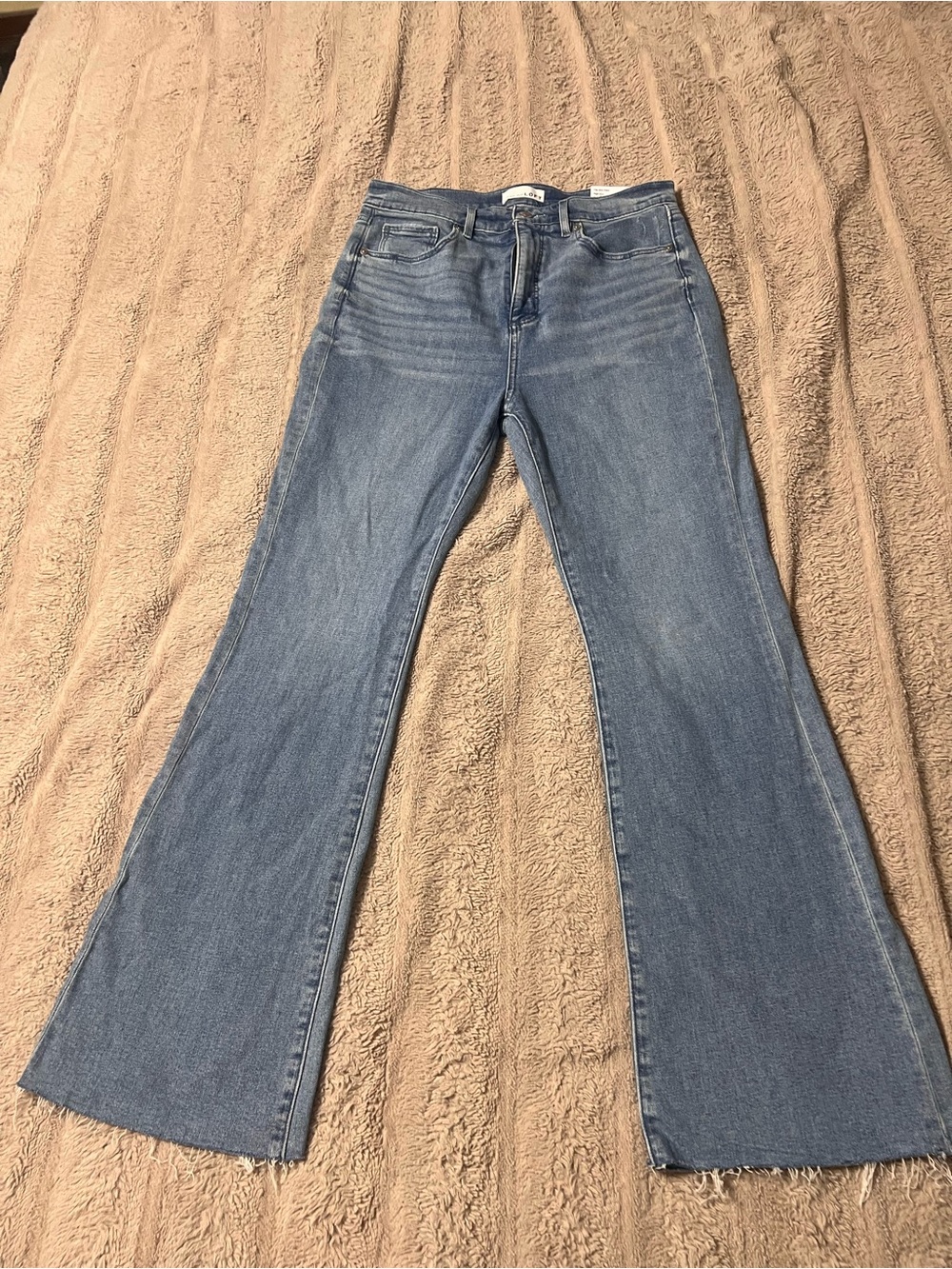 LOFT Light Blue Flare-Leg Jeans with Raw Hem